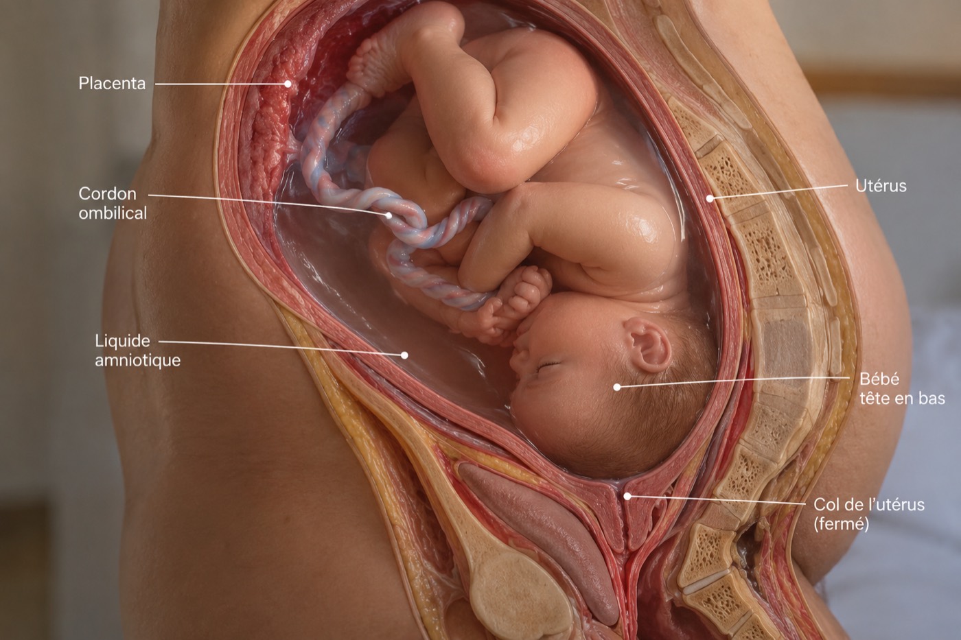 Le bébé tête en bas dans le ventre de sa maman